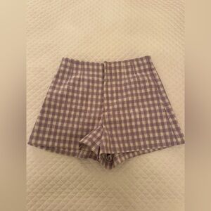 Zara Purple and Cream Plaid Women Shorts